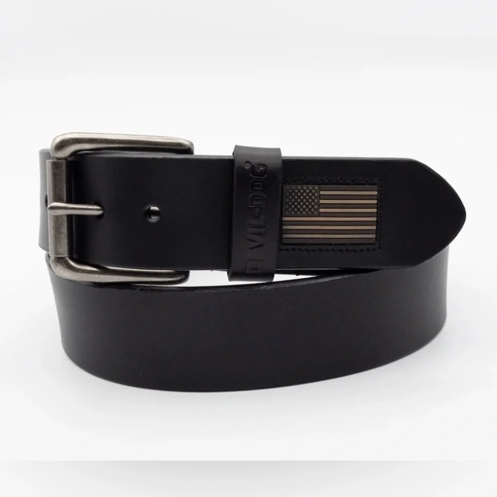 Devil-Dog Dungarees Classic Black Leather Belt with 🇺🇸 Flag Accent